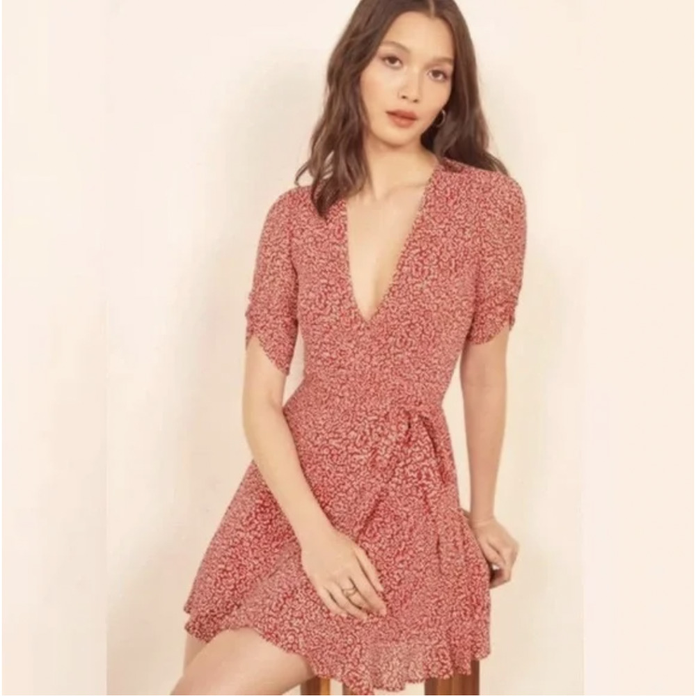 Reformation Monica Dress Scribble Squiggle in Red wrap dress viscose size S